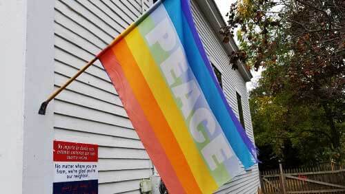 peace flag at the meetinghouse